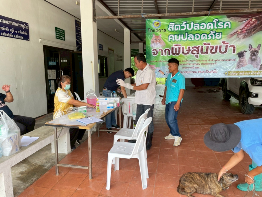 วันที่30 พฤษภาคม 2568 กองสาธารณสุขและสิ่งแวดล้อม สิ่งแวดล้อม นำโดย นางสุกัญญา กองแก้ว ผู้อำนวยการกองสาธารณสุขฯเจ้าหน้าที่กองสาธารณสุขและสิ่งแวดล้อม ออกรณรงค์ฉีดวัคซีนป้องกันโรคพิษสุขบ้า ตามโครงการสัตว์ปลอดโรคคนปลอดภัยจากโรคพิษสุนัขบ้า ประจำปี2568